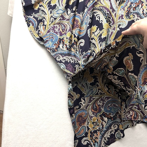 UMGEE Kaftan L Large Purple Paisley Satin Blouse Top Kimono Flutter Sleeves - Picture 5 of 8